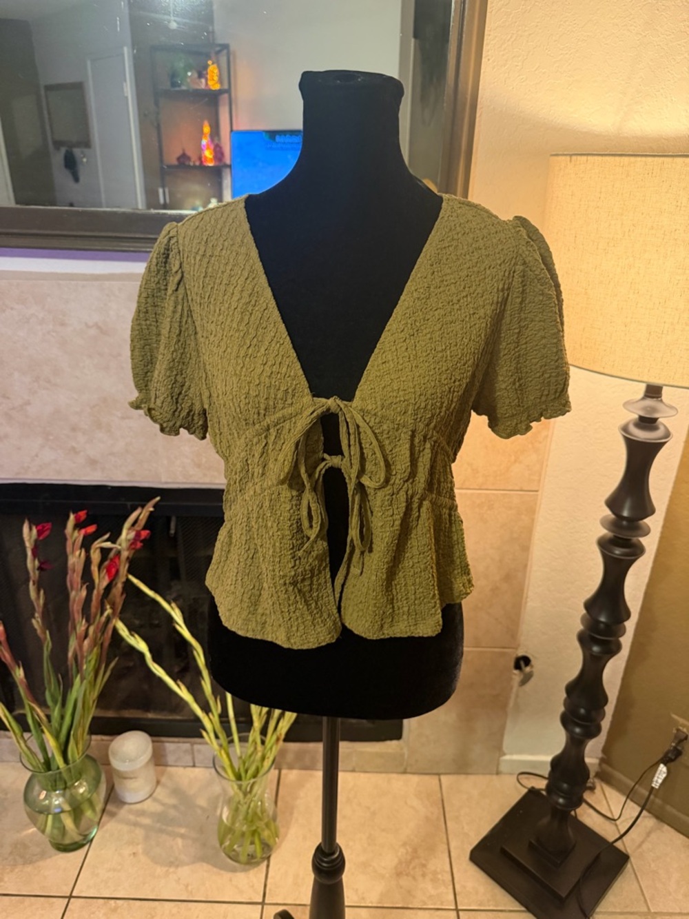 H&M Olive Green Textured Women's Top Size Medium